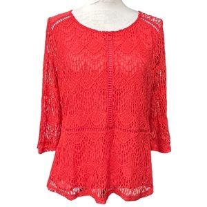 NWT Skies Are Blue Coral Gelsey Crochet Blouse Lace Overlay Dressy‎ Lined
